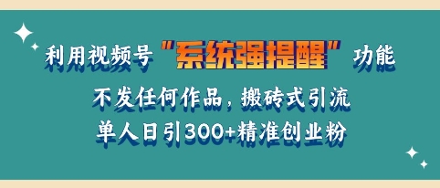 利用微信视频号系统提醒功能，引流精准创业粉，无需发布任何作品，单人单日引流300+创业粉-生财赚 -赚钱新动力