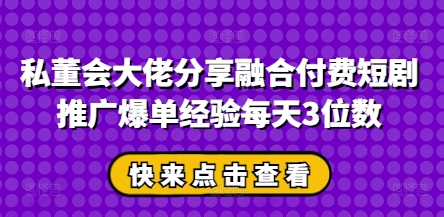 私董会大佬分享融合付费短剧推广爆单经验每天3位数-生财赚 -赚钱新动力