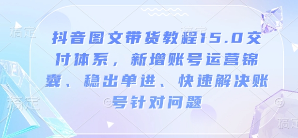 抖音图文带货教程15.0交付体系，新增账号运营锦囊、稳出单进、快速解决账号针对问题-生财赚 -赚钱新动力