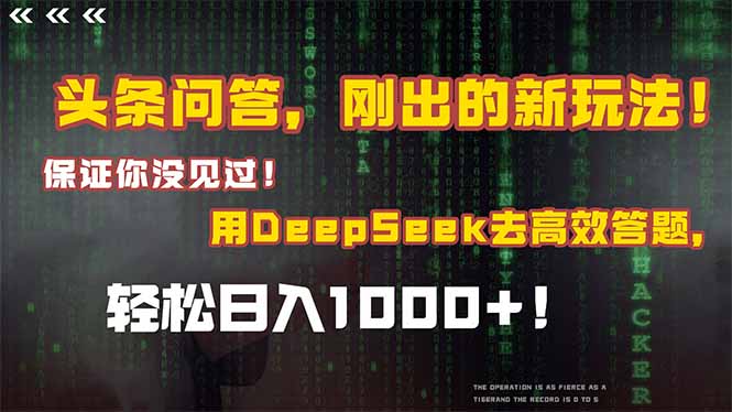 （14957期）头条问答，刚出的新玩法！保证你没见过！结合Deepseek高效答题，轻松日…-生财赚 -赚钱新动力