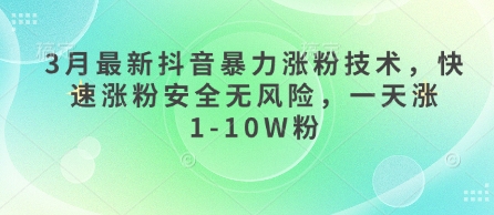 3月最新抖音暴力涨粉技术，快速涨粉安全无风险，一天涨1-10W粉-生财赚 -赚钱新动力