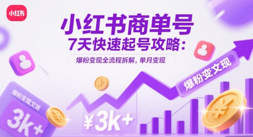 小红书商单号7天快速起号攻略：爆粉变现全流程拆解，单月变现3k+-生财赚 -赚钱新动力