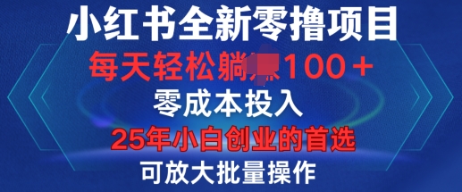 小红书全新纯零撸项目，只要有号就能玩，可放大批量操作，轻松日入100+【揭秘】-生财赚 -赚钱新动力