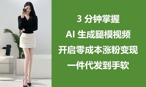 3分钟掌握AI生成腿模视频，开启零成本涨粉变现，一件代发到手软-生财赚 -赚钱新动力