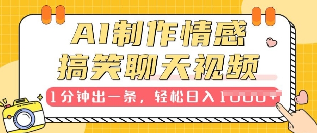 AI制作情感搞笑聊天视频，1分钟出一条，100%过原创，新手也能轻松上手-生财赚 -赚钱新动力