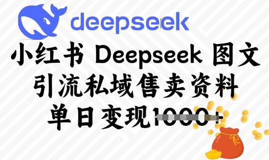 小红书Deepseek 图文引流私域售卖资料，单日变现多张-生财赚 -赚钱新动力